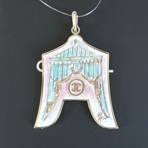 Authentic CHANEL Architectural Pendant/Key Chain with Pink and Blue Accents